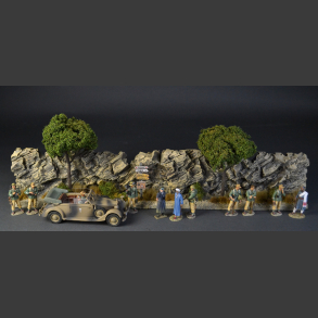 Mountain and rock wall with dry bushes and grass
