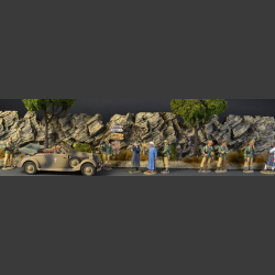 Mountain and rock wall with dry bushes and grass