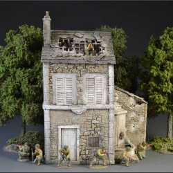 French Normandy house with a bomb roof and fountain