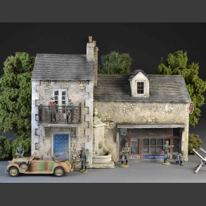 French Normandy House with Balcony, Tabac store and Fountain