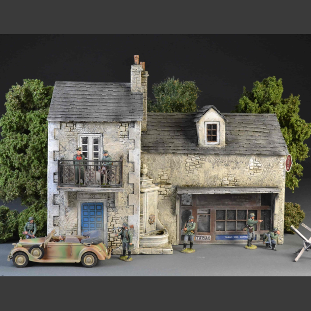 French Normandy House with Balcony, Tabac store and Fountain
