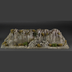 Rocky mountain with withered grass tops and green bushes