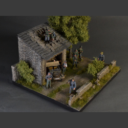 Old barn with damaged roof - diorama