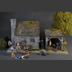 Small wooden house with barn - diorama