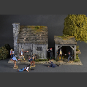 Small wooden house with barn - diorama