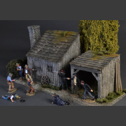 Small wooden house with barn - diorama