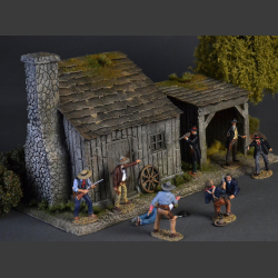 Small wooden house with barn - diorama