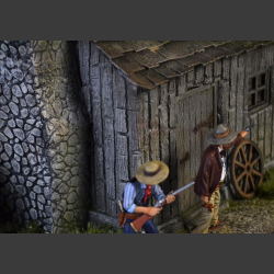 Small wooden house with barn - diorama