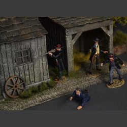 Small wooden house with barn - diorama