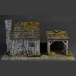 Small wooden house with barn - diorama