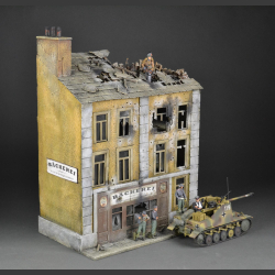 Berlin building with "B&auml;ckerei" bakery, in bombed condition
