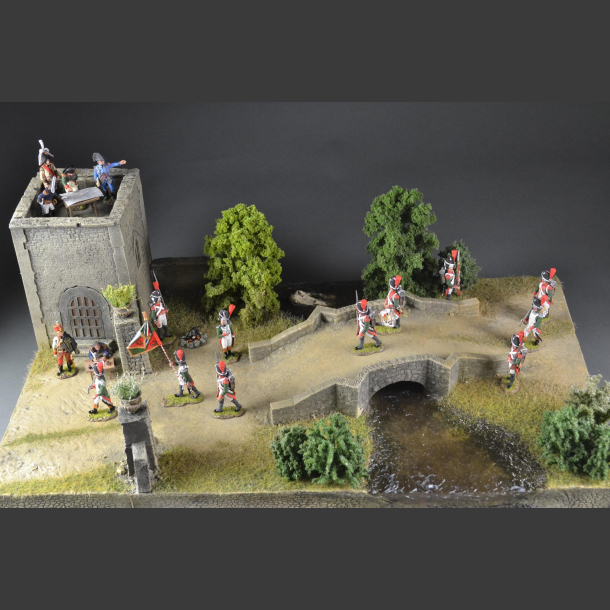 Medieval tower and bridge over river