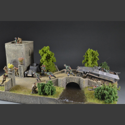 Medieval tower and bridge over river