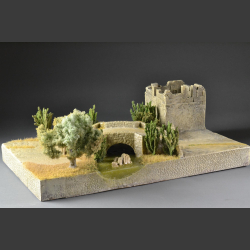 Ruin tower and bridge over the Platani river in Sicily