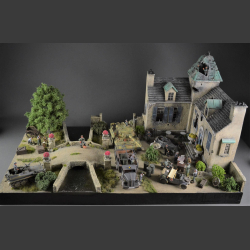 French castle with bridge and river - Diorama