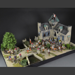 French castle with bridge and river - Diorama
