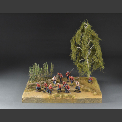 Landscape with cornfield and large birch tree - diorama