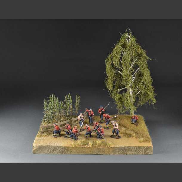 Landscape with cornfield and large birch tree - diorama