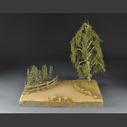Landscape with cornfield and large birch tree - diorama