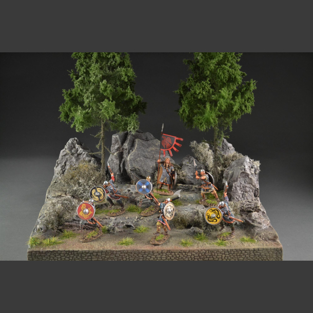 Nordic mountain and coniferous forest landscape - diorama