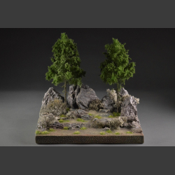 Nordic mountain and coniferous forest landscape - diorama