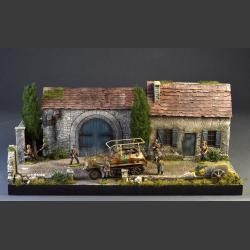 French farmhouse with barn - diorama