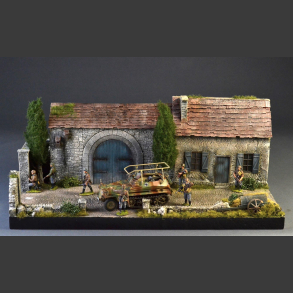 French farmhouse with barn - diorama