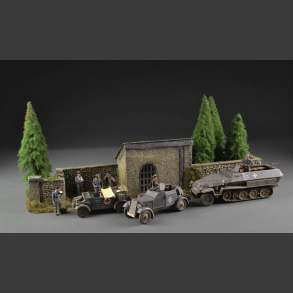 Stone barn and fence - diorama