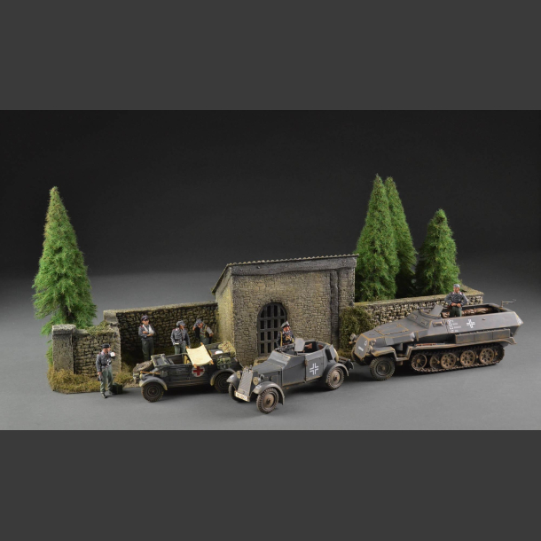 Stone barn and fence - diorama