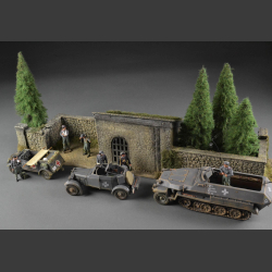 Stone barn and fence - diorama