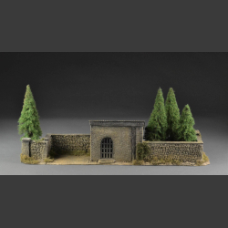 Stone barn and fence - diorama