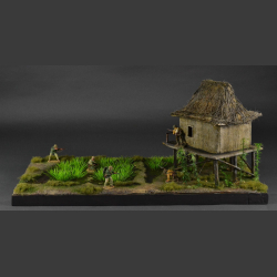 Jungle hut surrounded by rice fields - diorama