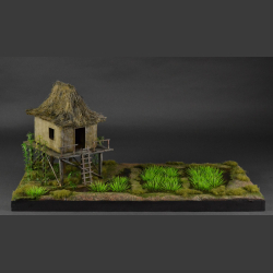 Jungle hut surrounded by rice fields - diorama