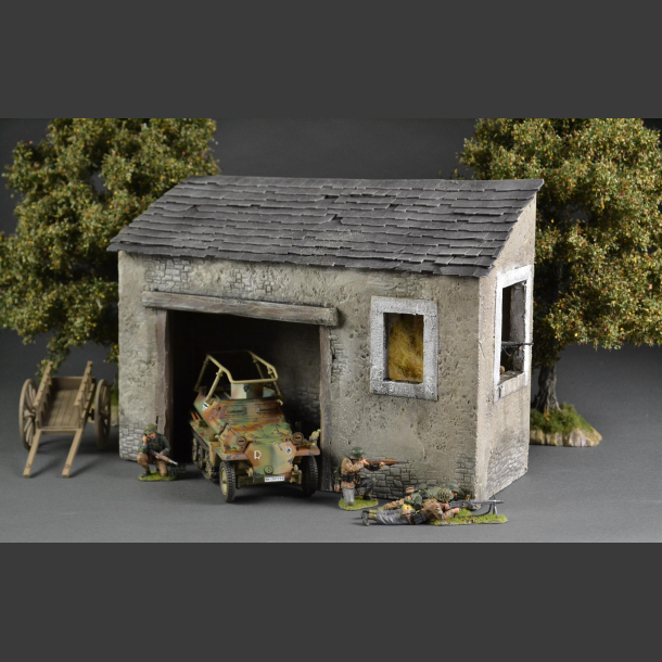Barn with open gate and hay ceiling