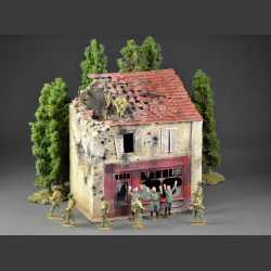 French "Boucherie" butcher shop - in shot and bombed condition