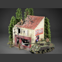 French "Boucherie" butcher shop - in shot and bombed condition