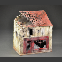 French "Boucherie" butcher shop - in shot and bombed condition