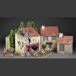 French "Boucherie" butcher shop - in shot and bombed condition