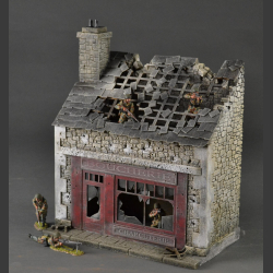 French "Boucherie" butcher shop, bombed and shot to pieces