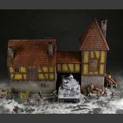 Medieval building with passage and tower building.