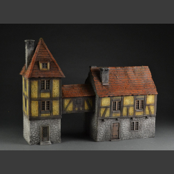 Medieval building with passage and tower building.