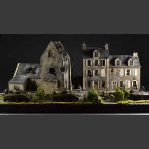 Carentan, bombed church and Cafe Di Normandy - Diorama