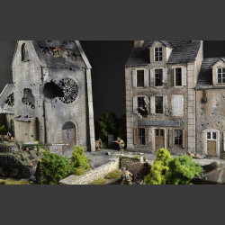 Carentan, bombed church and Cafe Di Normandy - Diorama