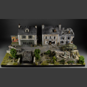 French city and fountain in ruins - diorama
