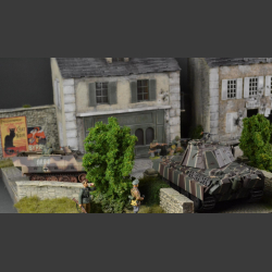 French city and fountain in ruins - diorama