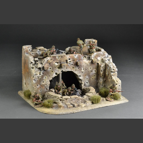 North African ruin with sandbag cover