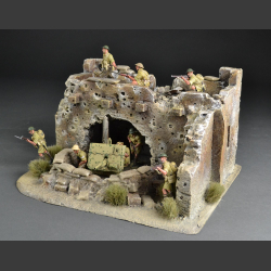 North African ruin with sandbag cover