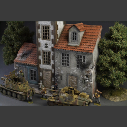 European city with spires and cobblestone street - Diorama