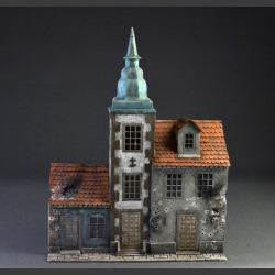European city with spires and cobblestone street - Diorama