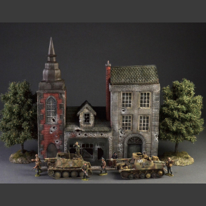 European city with spires and cobblestone street - Diorama